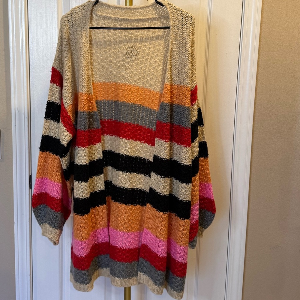 Colorful Striped Long Oversized Cardigan Womens Size M